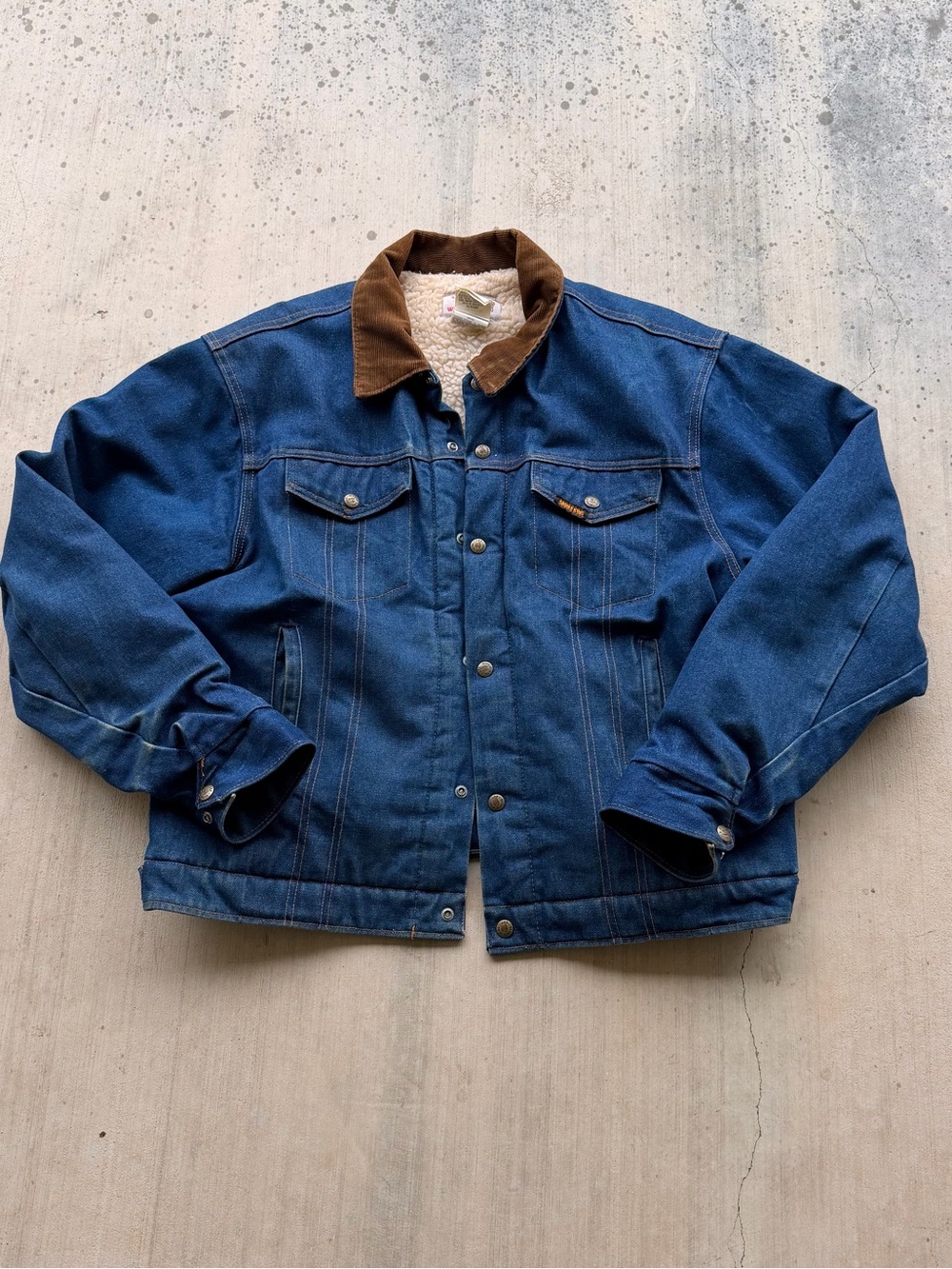 Vintage 70s/80s Saddle King Denim Jean Jacket Sherpa Lined 46R (Large)